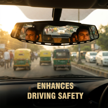 Car Anti Glare Wide Angle Curved Rear View Mirror (IRVM4)