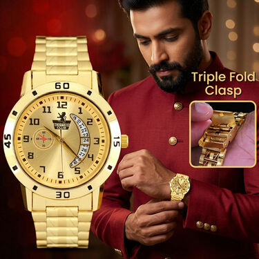 Men's Golden Watch with Free Designer Ladies Watch (MLGW2)
