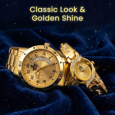 Men's Golden Watch with Free Designer Ladies Watch (MLGW2)