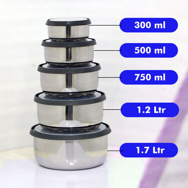 5 Stainless Steel Bowl + 5 Push & Lock Lid (10PL2)