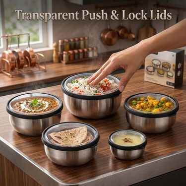 5 Stainless Steel Bowl + 5 Push & Lock Lid (10PL2)