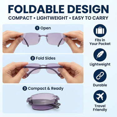 Rimless Folding Adaptive Power Mobile Protection Reading Glasses B1G1 (FORG10)