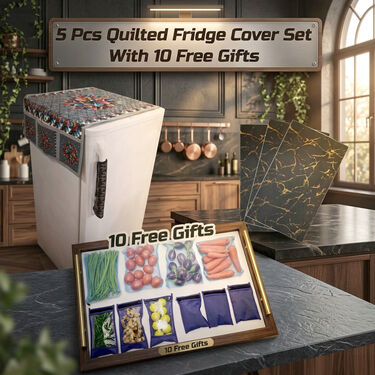 5 Pcs Quilted Fridge Cover Set With 10 Free Gifts (5FC8)