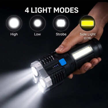 Powerful Long Range 4 LED Bright Torch with Emergency Light (LL26)