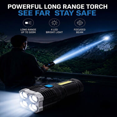 Powerful Long Range 4 LED Bright Torch with Emergency Light (LL26)