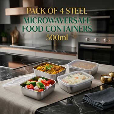 Pack of 4 Steel Microwavesafe Food Containers (4SMC1)