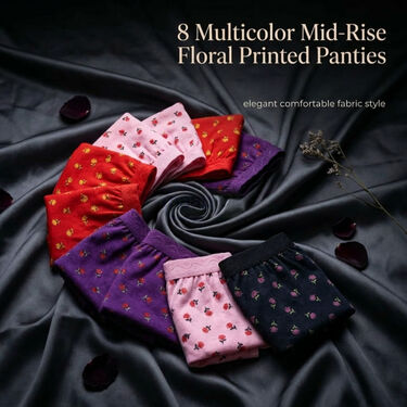8 Multicolor Mid Rise Floral Printed Panties (8DPP)