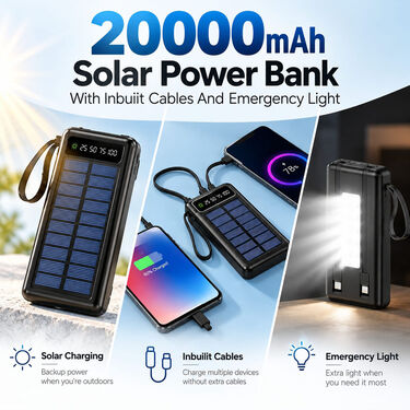 20000 MAh Solar Power Bank With Inbuilt Cables And Emergency Light (PB40)