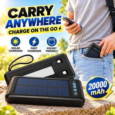 20000 MAh Solar Power Bank With Inbuilt Cables And Emergency Light (PB40)