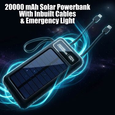 20000 MAh Solar Power Bank With Inbuilt Cables And Emergency Light (PB40)