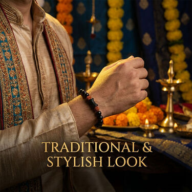 Karungali Rudraksha Bracelet With Damru (SJB7)