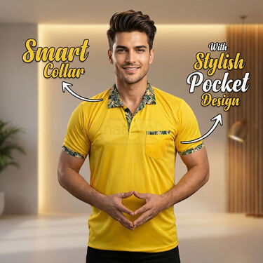 Pack of 5 Designer Half Sleeves Collar T-Shirts With Pocket (5PT30)