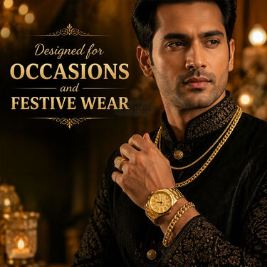 Golden Watch + 2 Chain + Bracelet + Ring (MGW2CBR23)