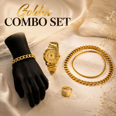 Golden Watch + 2 Chain + Bracelet + Ring (MGW2CBR23)
