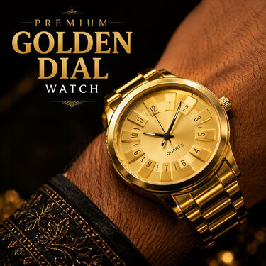 Golden Watch + 2 Chain + Bracelet + Ring (MGW2CBR23)