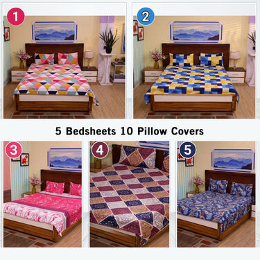Pack of 5 Beautiful Home Double Bedsheets Set With 2 Blankets (5BS2FB)