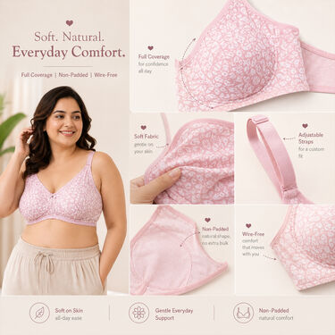 Pack of 6 Full Coverage Daily Wear Printed Pure Cotton Non Padded Non Wired Bra (6PBR4)