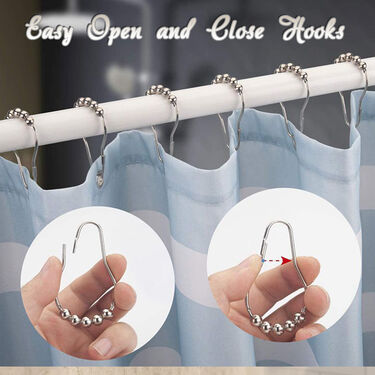 12 Premium Stainless Steel Curtain Rings With Hooks (12HS)