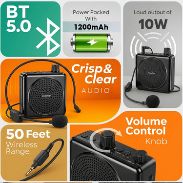 Portable Voice Amplifier With Wireless Microphone And Bluetooth (PMBT1)