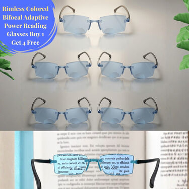 Rimless Colored Bifocal Adaptive Power Reading Glasses Buy 1 Get 4 Free (5BOC3RG1)