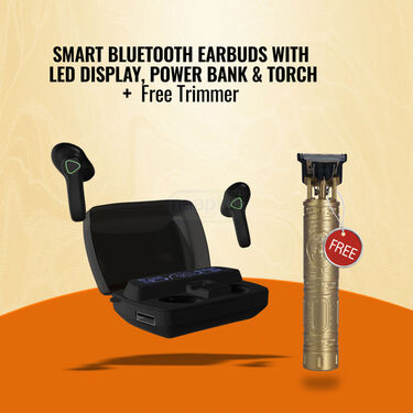 Smart Bluetooth Earbuds With LED Display Power Bank & Torch + Free Trimmer (TWS63)